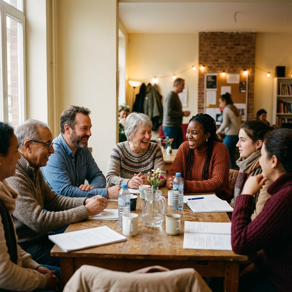 Un groupe partage un moment autour d’une table