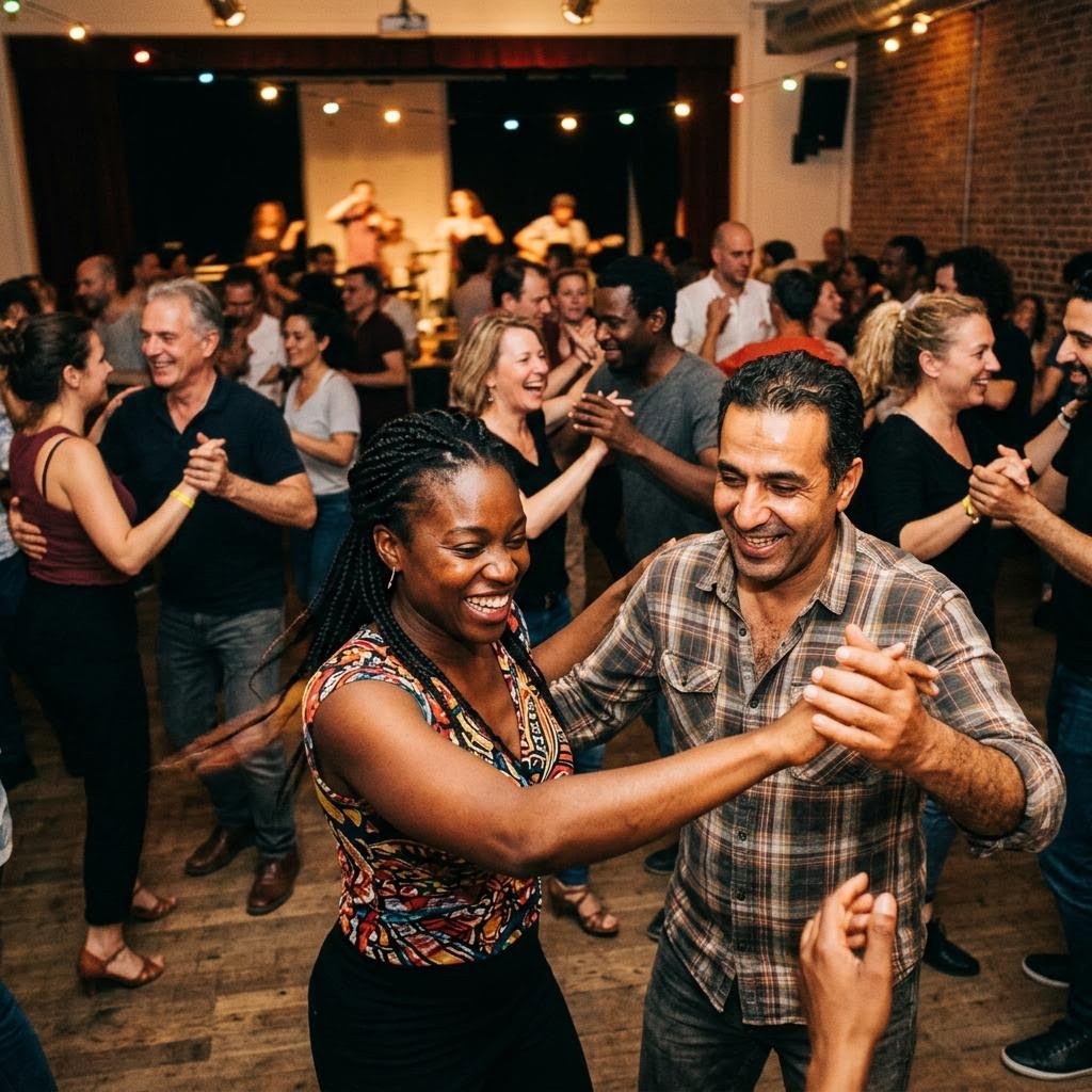 Un groupe danse ensemble